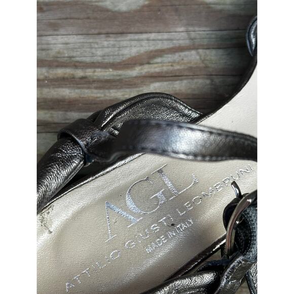 AGL Attilio Giusti Leombruni Metallic Leather Sandals Made in Italy - Picture 3 of 5